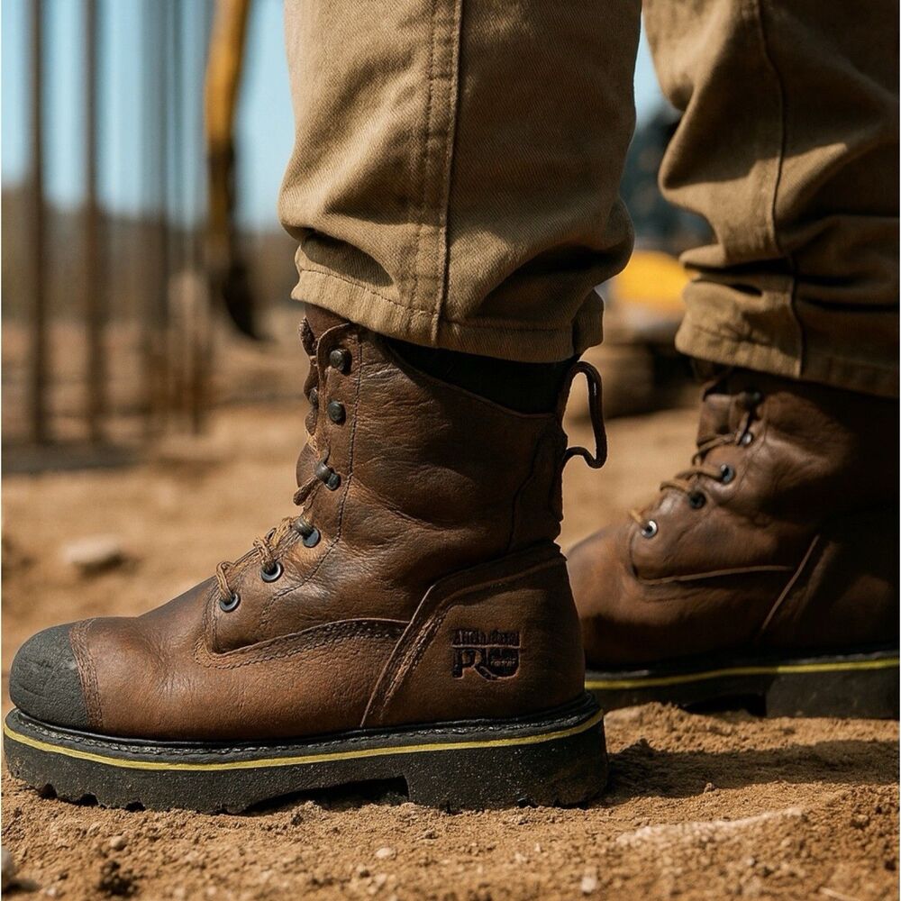 Timberland PRO‎ Work Boots Mens 7 Brown Leather Bannack Alloy Toe EH Slip Heat